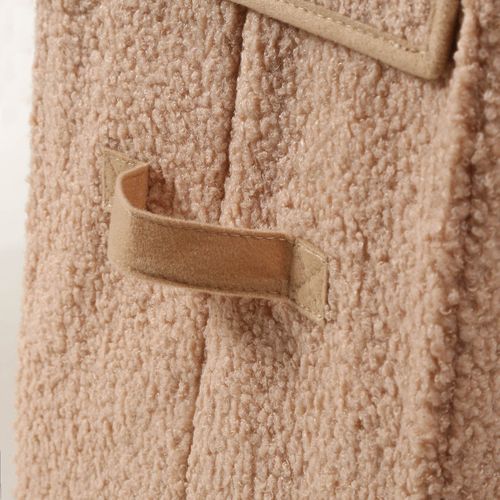 Boîte Rangement Haute Avec Couvercle Tissu Bouclette Beige - H30 Cm