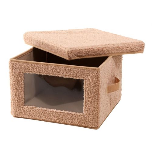 Boîte Rangement Tissu Bouclette Beige Avec Fenêtre - L40 Cm
