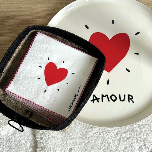Lot De 20 Serviettes Papier Cœur - 33x33 Cm - Rouge