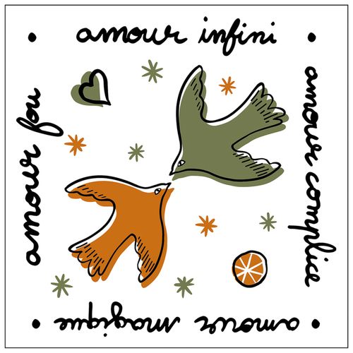 Lot De 20 Serviettes Papier Amour Oiseaux - 33x33 Cm - Vert