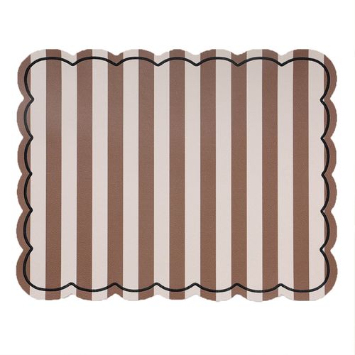 Set De Table Rectangulaire à Rayures Avec Bords Ondulés - 35x48 Cm - Marron Clair