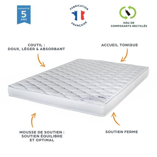 Matelas 140x190 Marly - Mousse - Hauteur 15 Cm - 3 Zones - Soutien Ferme