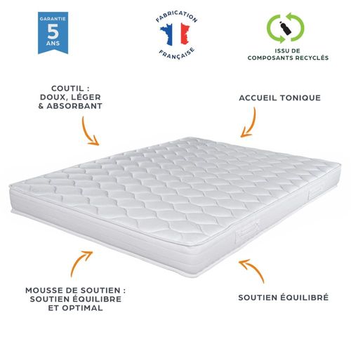 Matelas 140x190 Montana - Mousse - Hauteur 18 Cm - 3 Zones - Soutien Medium