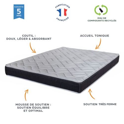 Matelas 160x200 Malta - Mousse - Hauteur 20 Cm - 3 Zones - Soutien Très Ferme