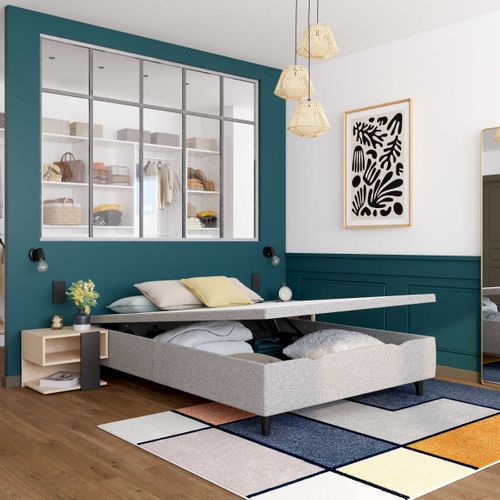 Lit coffre électrique 140x190 NUIT FAUBOURG TRIOMPHE 2 gris chiné