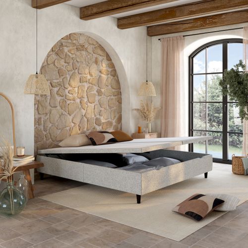 Lit coffre électrique 2x90x200 NUIT FAUBOURG TRIOMPHE 2 gris chiné