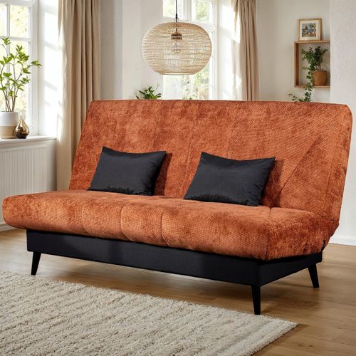 Banquette-lit clic-clac CARESSE tissu chenillé terracotta