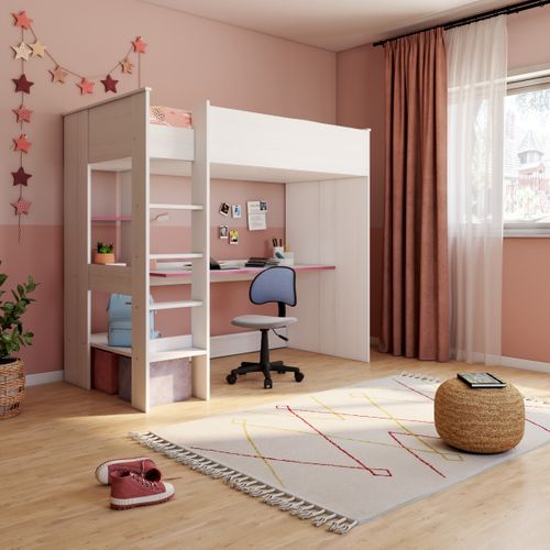 Lit Mezzanine 90x200 Cm Billy Avec Bureau Et Étagères De Rangement Blanc