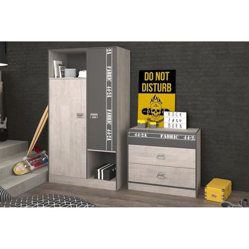Armoire Enfant 2 Portes "ruben" 181cm Naturel et Gris