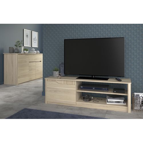 Meuble TV 1 Porte Et 2 Niches L136 Cm - Décor Chêne