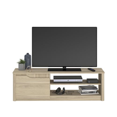 Meuble TV 1 Porte Et 2 Niches L136 Cm - Décor Chêne