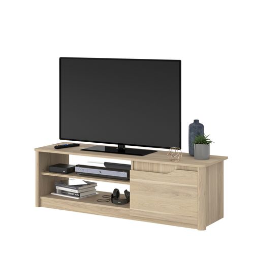 Meuble TV 1 Porte Et 2 Niches L136 Cm - Décor Chêne