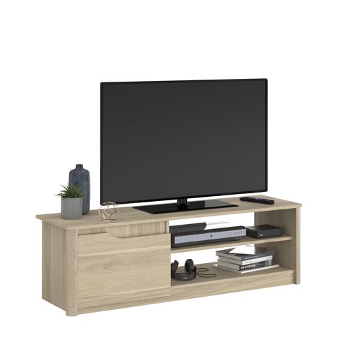 Meuble TV 1 Porte Et 2 Niches L136 Cm - Décor Chêne
