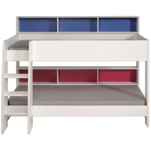 Lit Superposé Leo 90x200cm Avec Tiroir De Lit - Blanc/bleu/rose