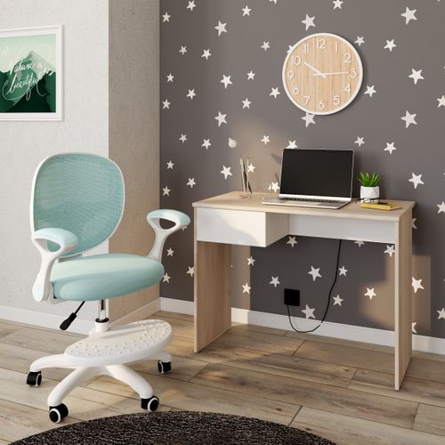 Bureau 1 tiroir SHELTER Imitation chêne et blanc