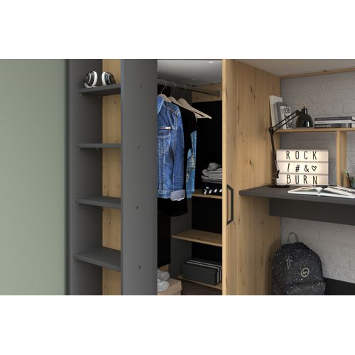 Lit mezzanine combiné 90x200 cm HEAVY imitation Chêne et noir