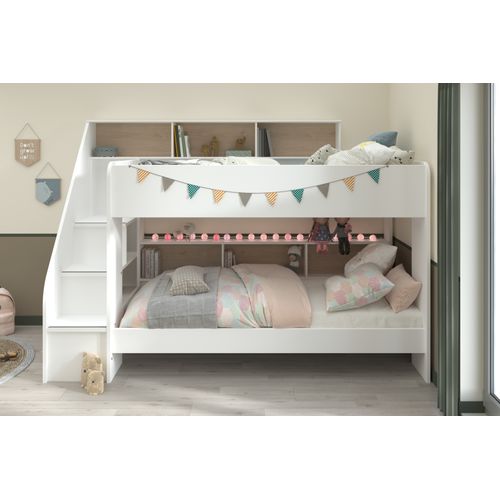 Lit Superposé Lester 90x200 Avec Rangement - Blanc/chêne