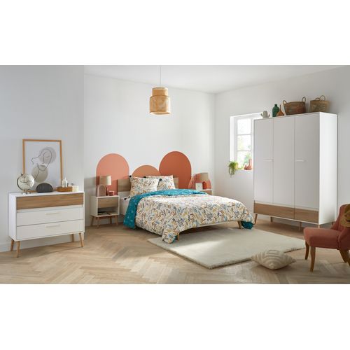 Chevet ALBORG blanc et imitation chêne