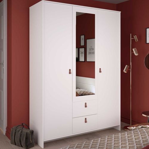 Garde-robe Minty 137cm, 3 Portes 2 Tiroirs - Blanc