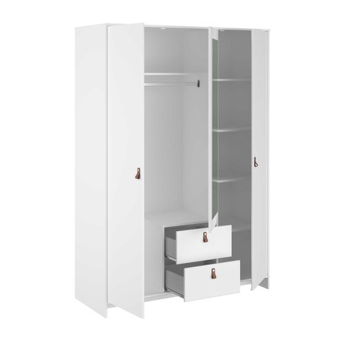 Garde-robe Minty 137cm, 3 Portes 2 Tiroirs - Blanc