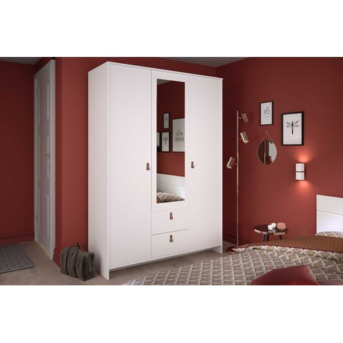 Garde-robe Minty 137cm, 3 Portes 2 Tiroirs - Blanc