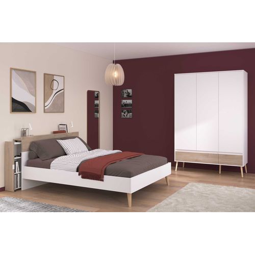 Lit Double Hardy 140 X 200 - Blanc/chêne