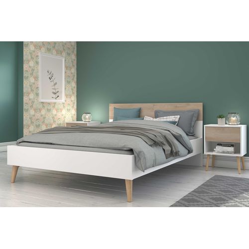 Lit Double Hardy 140 X 200 - Blanc/chêne