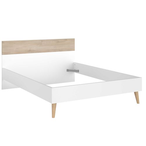 Lit Double Hardy 140 X 200 - Blanc/chêne