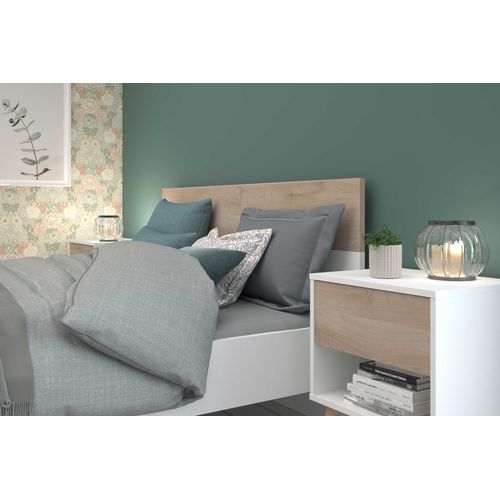 Lit Double Hardy 140 X 200 - Blanc/chêne