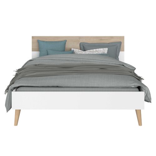 Lit Double Hardy 140 X 200 - Blanc/chêne