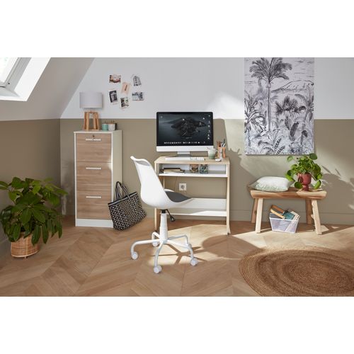 Classeur 3 tiroirs Milo Blanc et imitation chêne