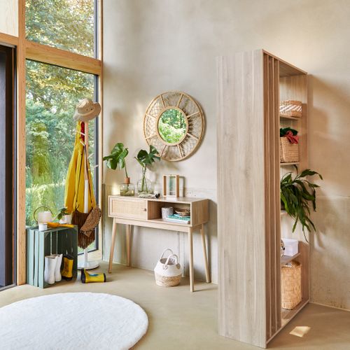 Bibliothèque avec claustra PALOMA imitation chêne et blanc