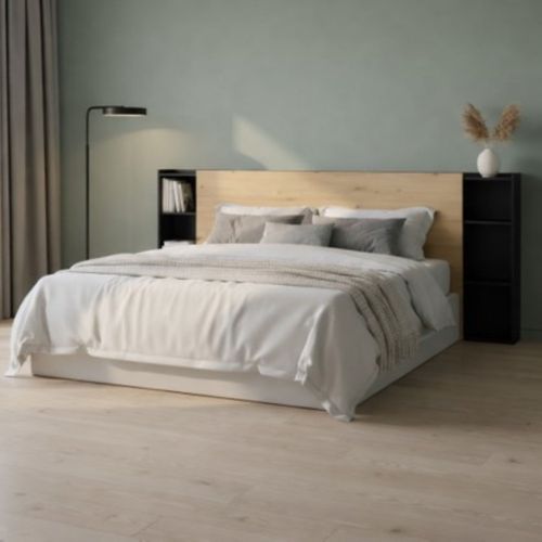 Tête de lit 140/160 cm CHARLENE imitation chêne et noir