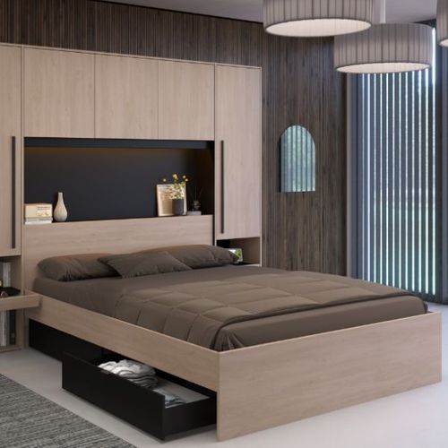 Lit Double Ponte 160x200cm - Décor Chêne