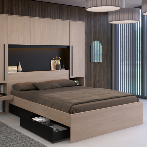 Lit Double Ponte 160x200cm - Décor Chêne