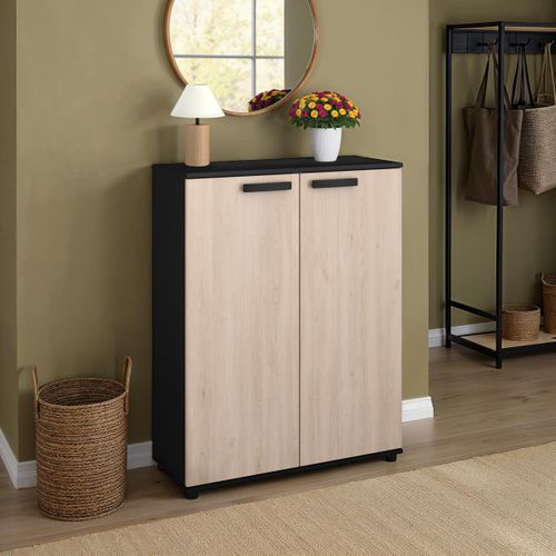 Rangement 2 portes battantes CELEST imitation chêne et noir