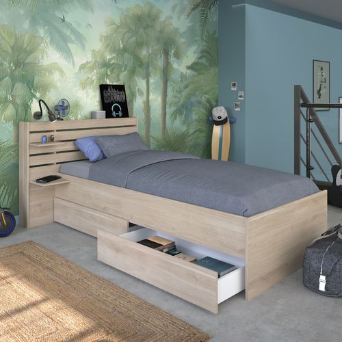 Lit + tiroirs 90x190/200 cm ESCALE imitation chêne