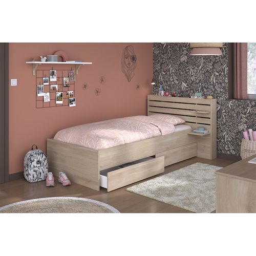 Lit + tiroirs 90x190/200 cm ESCALE imitation chêne