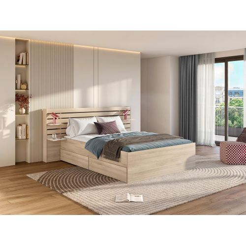 Lit 160 X 200 Cm Avec Rangements - Coloris : Naturel - Tenalia Ii