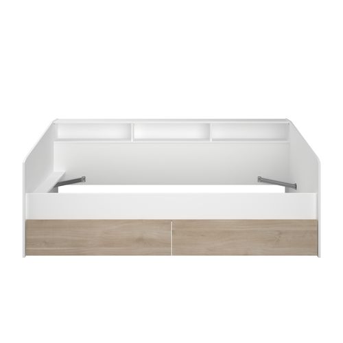 Lit banquette 90x190 ou 90x200 cm avec 2 tiroirs SLEEP imitation chêne et blanc.