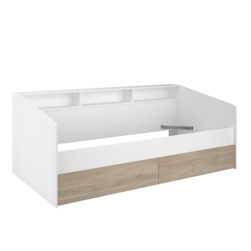 Lit banquette 90x190 ou 90x200 cm avec 2 tiroirs SLEEP imitation chêne et blanc.