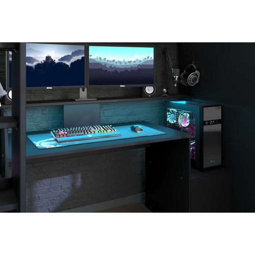 Lit Mezzanine 90x200cm Avec Bureau Gamer - Noir