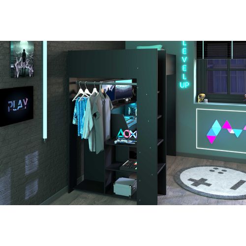 Lit Mezzanine 90x200cm Avec Bureau Gamer - Noir