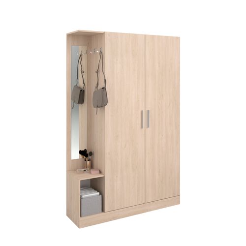 Armoire 2P battante  miroir L.130 cm EKKO imitation chêne