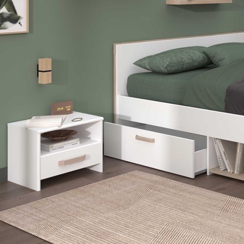 Table De Chevet Sueno Avec Tiroir De Rangement - Blanc/décor Chêne