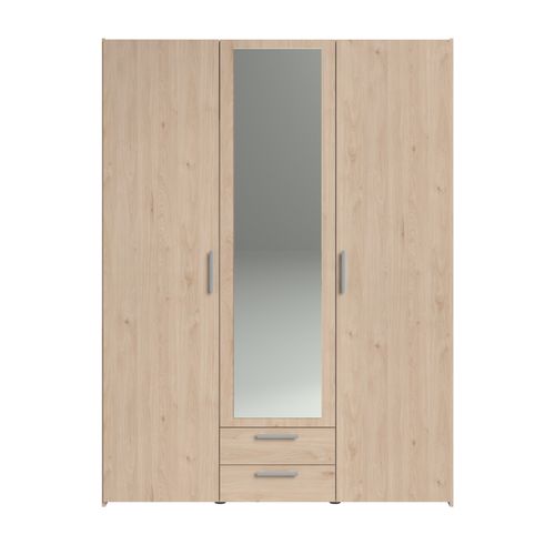 Armoire 3 portes 2 tiroirs avec miroir DAILY imitation chêne