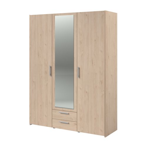 Armoire 3 portes 2 tiroirs avec miroir DAILY imitation chêne