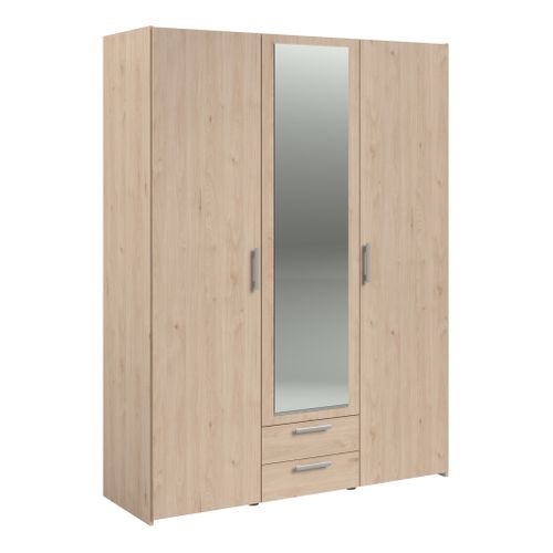 Armoire 3 portes 2 tiroirs avec miroir DAILY imitation chêne