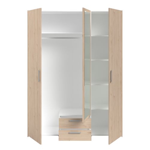 Armoire 3 portes 2 tiroirs avec miroir DAILY imitation chêne