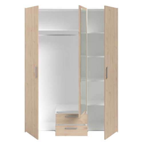 Armoire 3 portes 2 tiroirs avec miroir DAILY imitation chêne